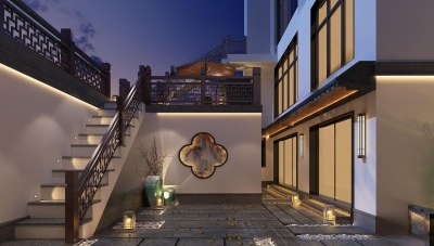 新中式庭院建筑3D模型下载